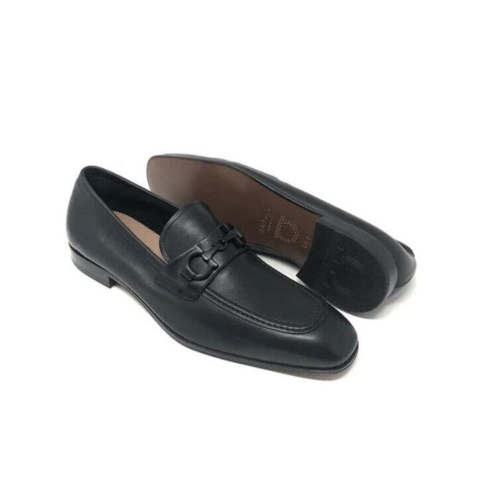 SALVATORE FERRAGAMO Asten Black Smooth Leather Bit Loafer Size 8.5 E Wide #72266
